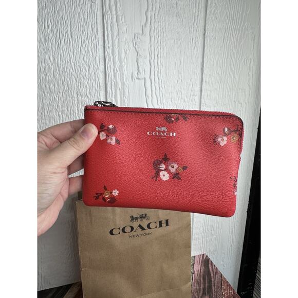 Coach F34316 Red Coated Canvas Baby Bouquet Corner Zip Wristlet Purse Wallet NWT - Picture 3 of 11
